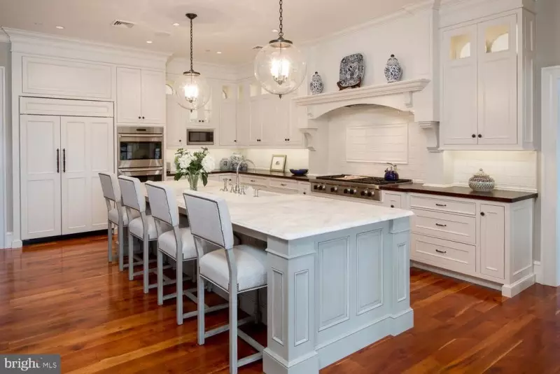 White Kitchen with Gray Island